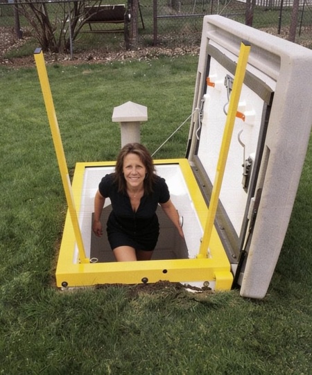 Customer coming out of Tornado Shelter.