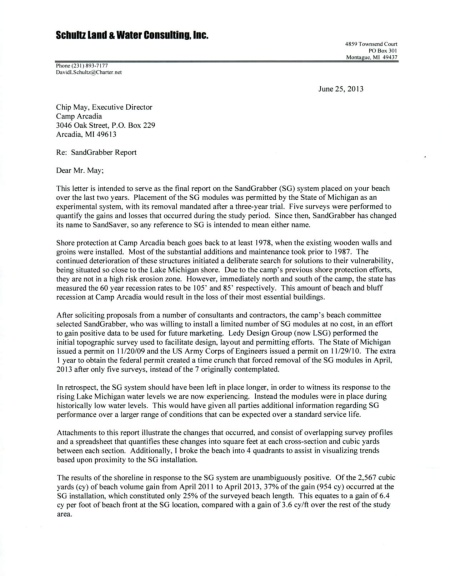 Sandsaver Lake Michigan beach erosion solution 3rd Party Report